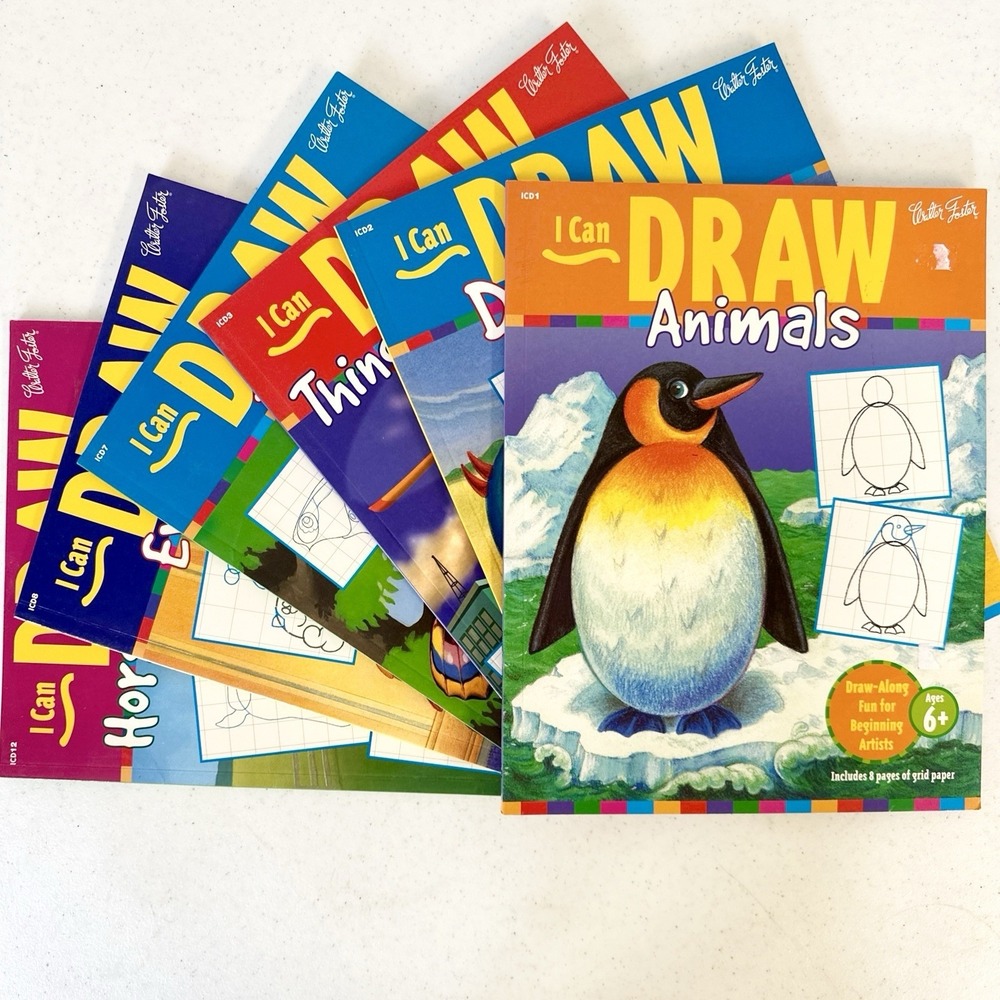 Lot Of 6 I Can Draw Books Animals Dinosaurs Bugs‎ everything horses, and ponies
